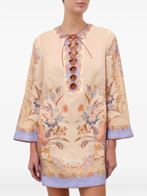 ZIMMERMANN Indra lace-up tunic mini dress - Neutrals