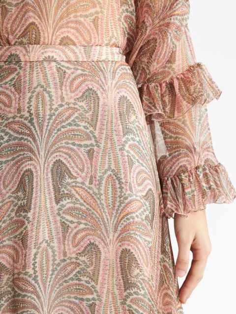 ETRO palm tree-print silk maxi skirt - Pink