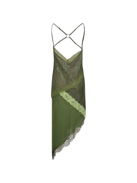 PINKO lace-panelled asymmetric midi dress - Green - zdjęcie produktu nr 2