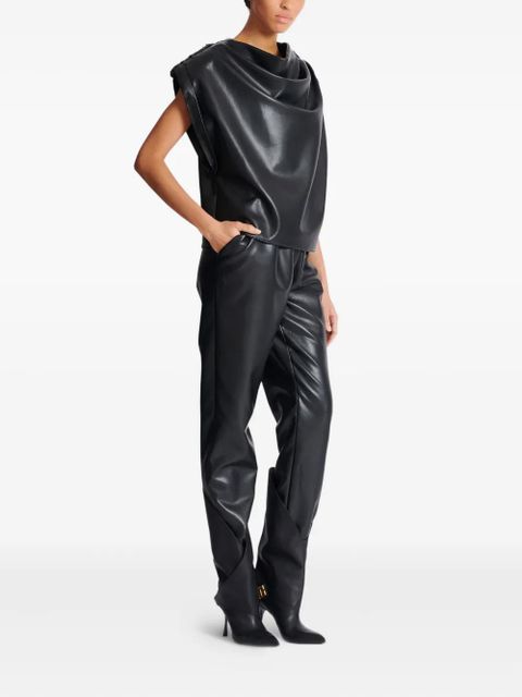 Balmain faux-leather draped top - Black