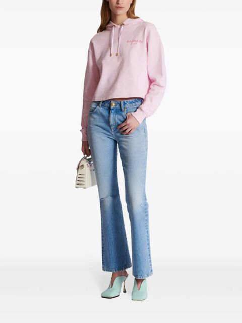 Balmain flocked-logo cotton hoodie - Pink - zdjęcie produktu nr 2