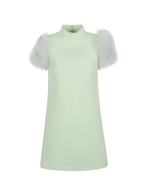 Valentino Garavani feathered-detail mini dress - Green - zdjęcie produktu nr 1