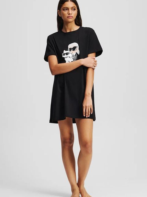 Karl Lagerfeld koszula nocna bawełniana IKON damska kolor czarny bawełniana A3W45007