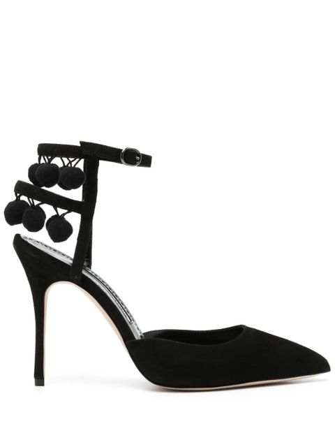 Manolo Blahnik pom-pom detail pointed pumps - Black - zdjęcie produktu nr 1