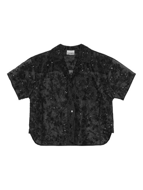 GANNI sequin-embellished short-sleeve shirt - Black - zdjęcie produktu nr 1