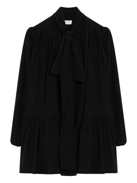 Saint Laurent bow-neck tiered mini dress - Black - zdjęcie produktu nr 1