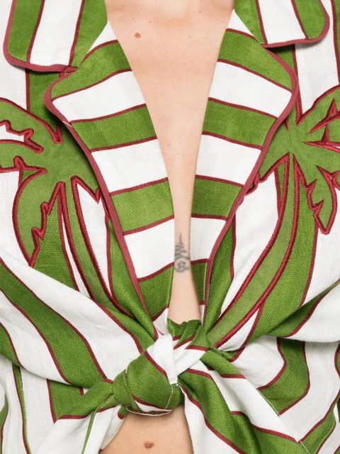 FARM Rio striped short-sleeve cropped blouse - Green