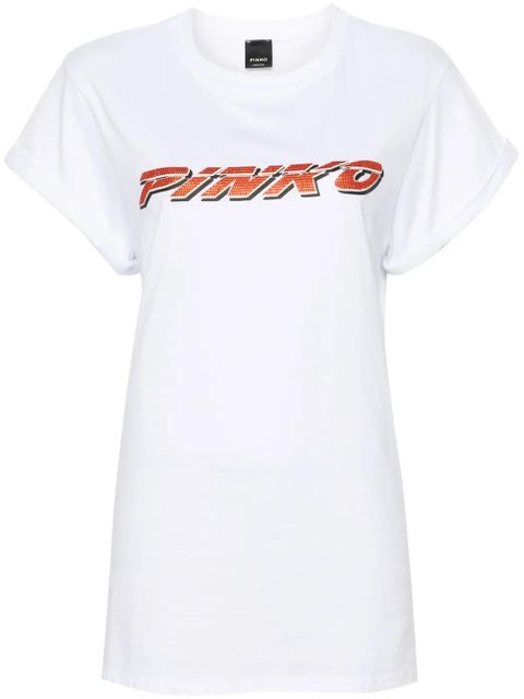 PINKO rhinestone-logo cotton T-shirt - White - zdjęcie produktu nr 1