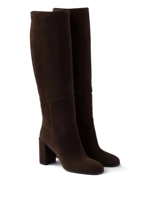 Prada 70mm suede block-heel boots - Brown