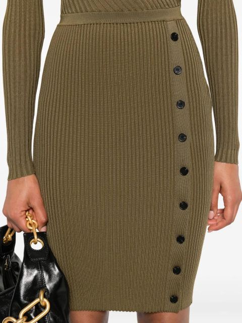 Self-Portrait ribbed button-detail dress - Green