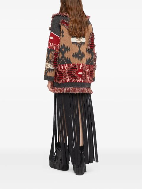 Alanui Grunge Anthem fringed patterned coat - Brown