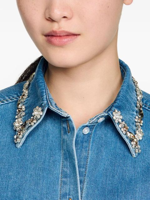 SANDRO embellished-collar denim shirt - Blue