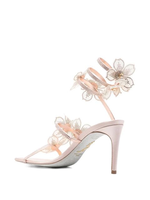 René Caovilla Floriane flowers strass embellished heeled sandals - Pink