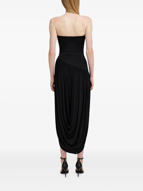 Ferragamo asymmetric ruched bustier midi dress - Black
