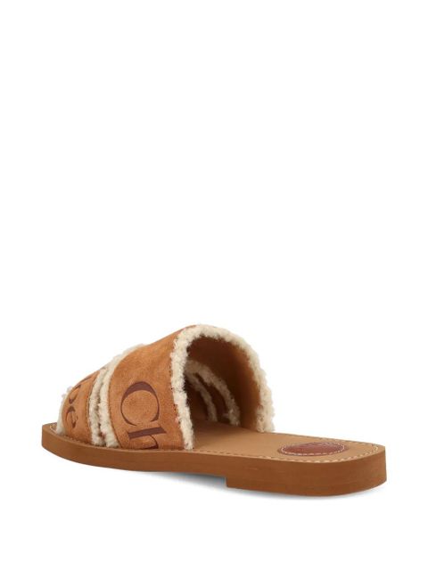Chloé Woody logo-embellished shearling sandals - Brown