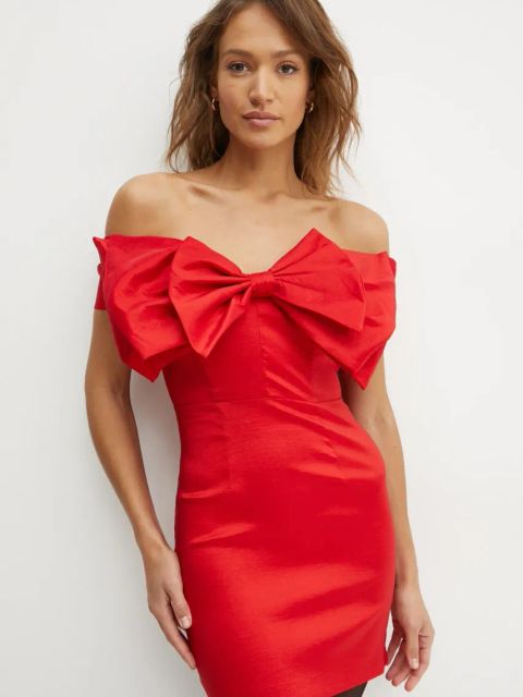 Bardot sukienka MINI BOW DRESS kolor czerwony mini dopasowana 54327DB2