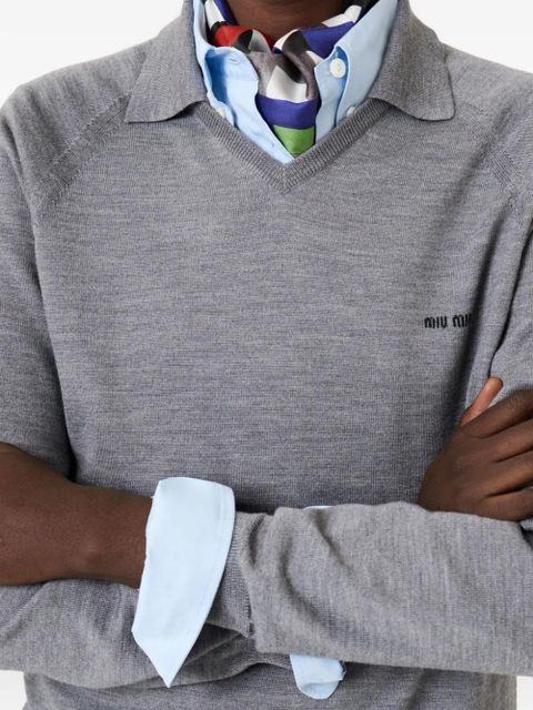 Miu Miu intarsia collared sweater - Grey