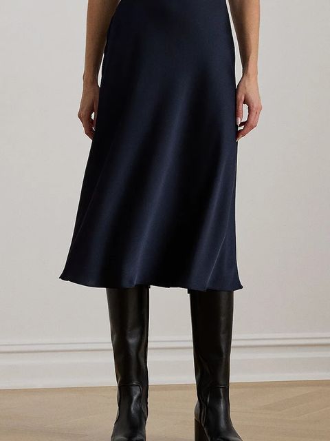 Lauren Ralph Lauren spódnica kolor granatowy midi rozkloszowana 200925882 - zdjęcie produktu nr 1