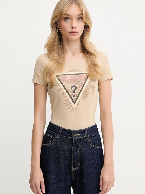 Guess t-shirt damski kolor beżowy W5YI13 J1314 - zdjęcie produktu nr 1