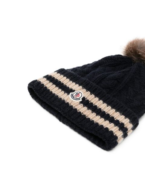 Moncler logo-patch ribbed beanie - Blue