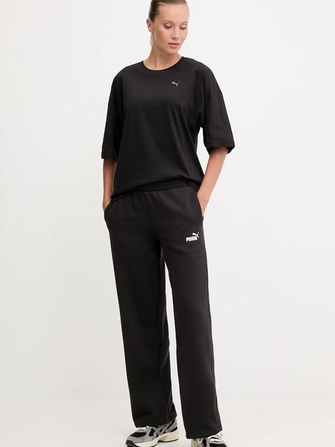 Puma spodnie dresowe damskie kolor czarny gładkie 689082