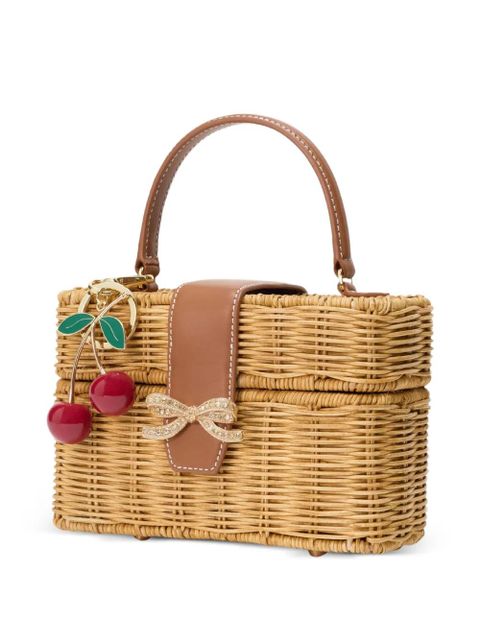 Self-Portrait bow-detail cherry-charm tote bag - Neutrals