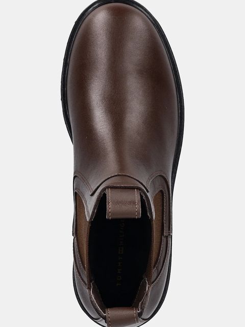 Tommy Hilfiger sztyblety skórzane TH LTHR LOW CHELSEA damskie kolor brązowy na płaskim obcasie FW0FW08775