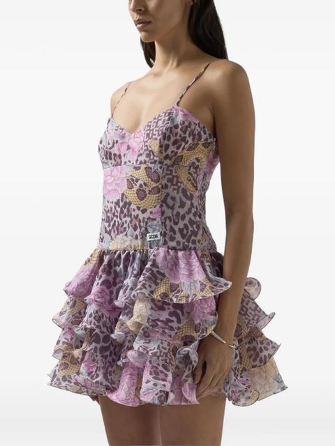 GCDS animal-print ruffled mini dress - Pink