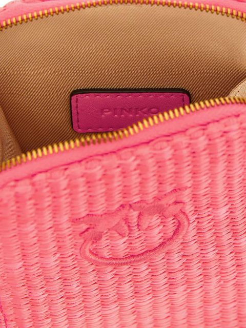 PINKO Love Birds Diamond braided raffia smartphone holder