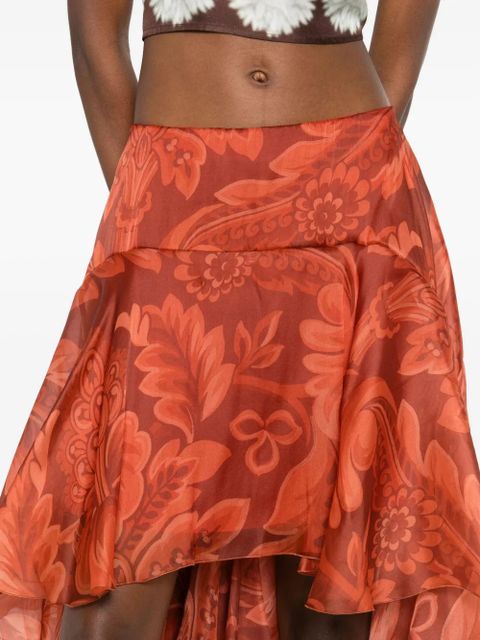 ETRO floral-print ruffled skirt - Orange