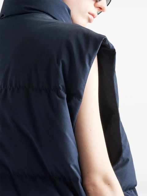 Prada triangle-logo padded long vest - Blue