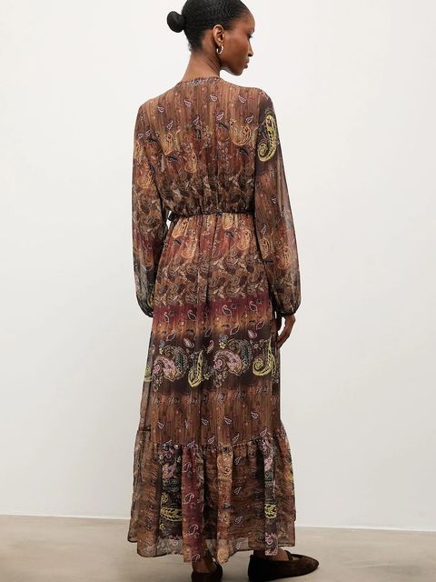 Answear.LAB sukienka kolor brązowy maxi rozkloszowana