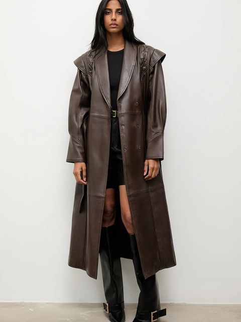 Answear.LAB płaszcz skórzany kolor brązowy - zdjęcie produktu nr 1