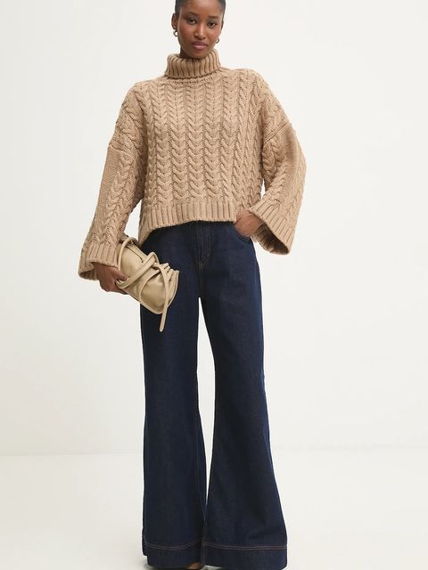 Answear.LAB sweter damski kolor beżowy ciepły z golfem