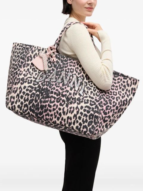 GANNI leopard-print tote bag - Black