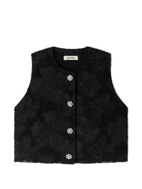 SANDRO embroidered guipure-lace crop top - Black - zdjęcie produktu nr 1