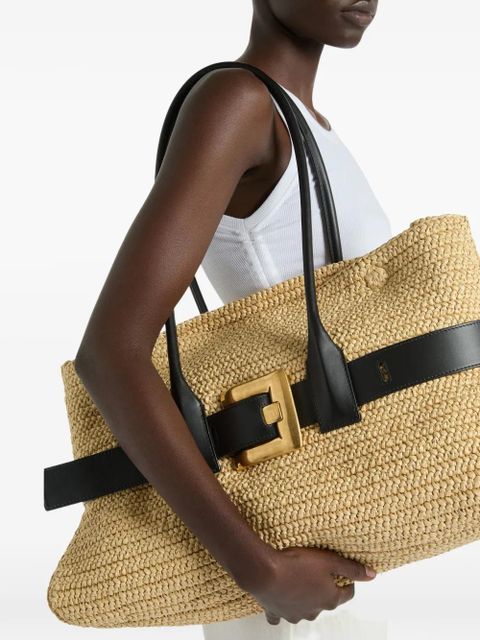 Balmain large Anthem bag in smooth leather and crochet - Neutrals - zdjęcie produktu nr 2