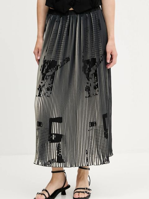 Desigual spódnica NEWSPAPERS kolor czarny midi rozkloszowana 25WWFW09 - zdjęcie produktu nr 1