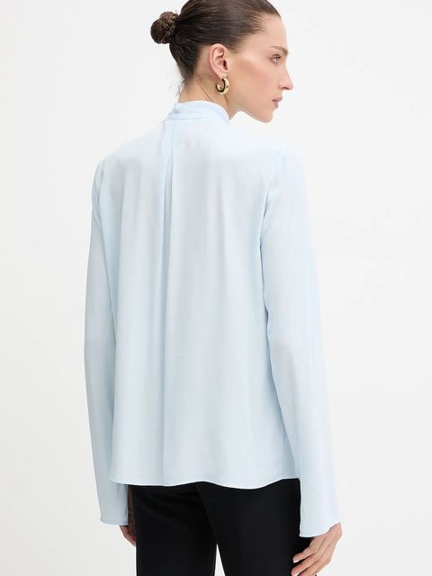 Patrizia Pepe koszula damska kolor niebieski regular z wiązanym dekoltem 8C0785 A8I1