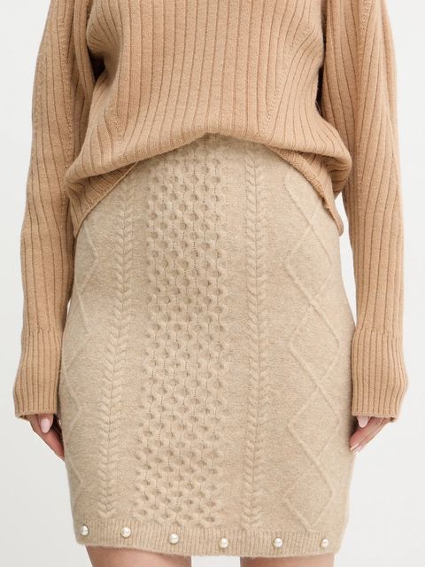 Twinset spódnica z domieszką wełny kolor beżowy mini prosta 252AP3044 - zdjęcie produktu nr 1