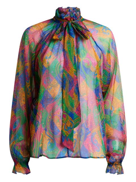 ETRO geometric paisley silk top - Green - zdjęcie produktu nr 1