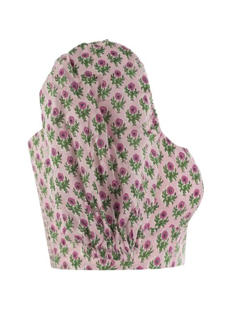 MC2 Saint Barth floral puff-sleeve crop top - Pink