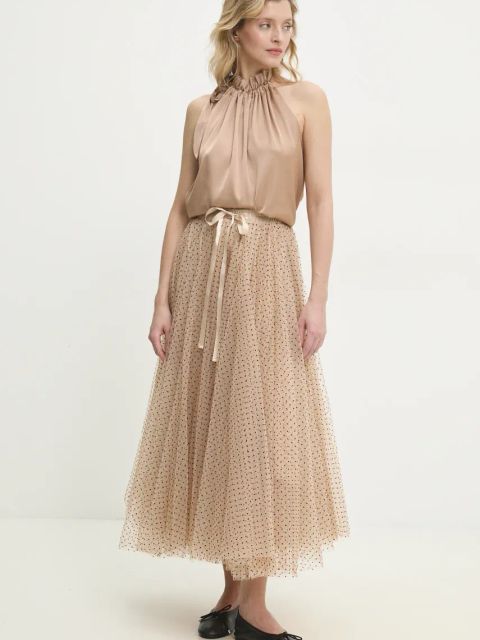 Answear.LAB spódnica kolor beżowy maxi rozkloszowana
