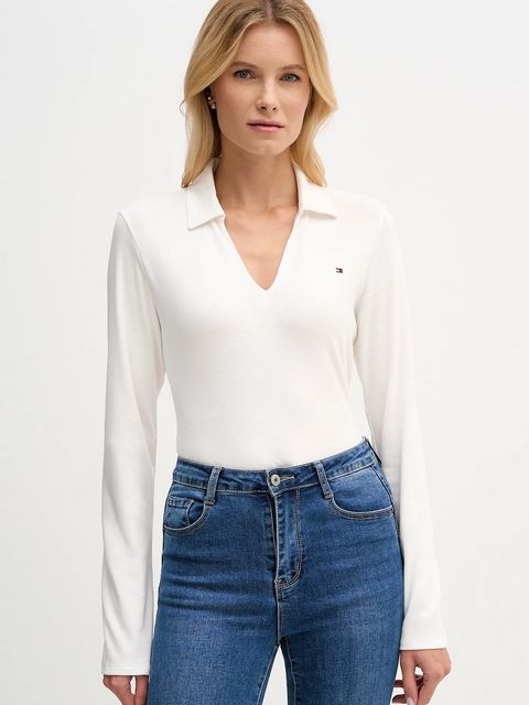 Tommy Hilfiger longsleeve bawełniany kolor beżowy WW0WW47850 - zdjęcie produktu nr 1