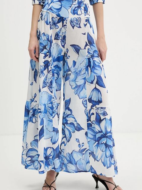 Farm Rio spodnie bawełniane damskie kolor niebieski szerokie high waist 344715 - zdjęcie produktu nr 1