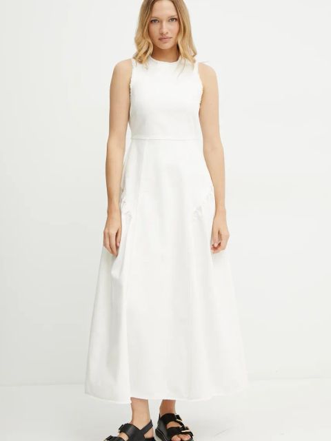 Ivy Oak sukienka jeansowa MARCA ANN kolor beżowy maxi rozkloszowana IO117661