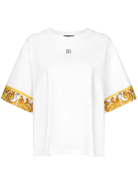 Dolce & Gabbana Majolica-trim cotton T-shirt - White - zdjęcie produktu nr 1