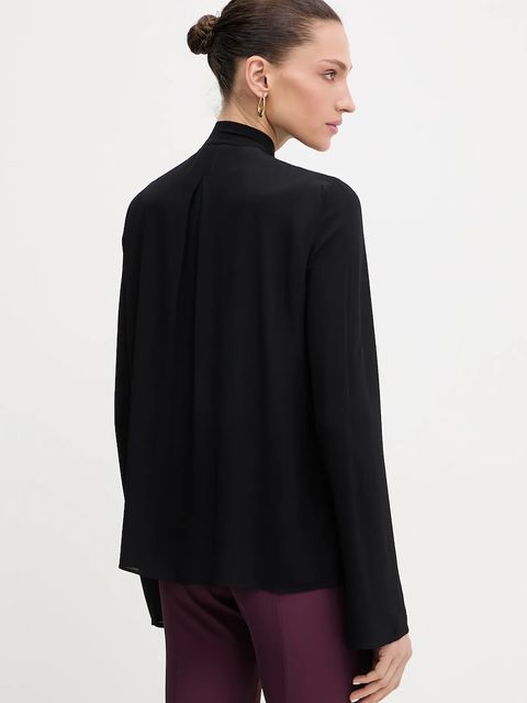 Patrizia Pepe koszula damska kolor czarny regular z wiązanym dekoltem 8C0785 A8I1