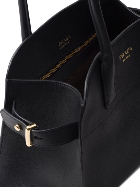 Prada logo-lettering leather tote bag - Black
