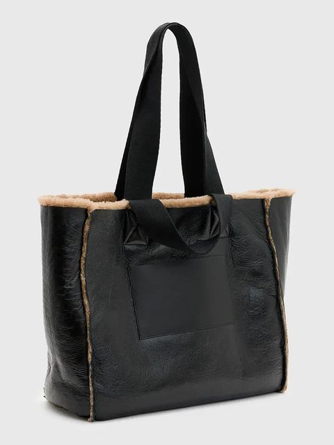 AllSaints torebka skórzana dwustronna IZZY SHEARLING kolor brązowy W056XB